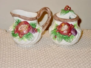 Fitz And Floyd Winter Obstdeckel Zuckerdose und Milchkännchen 1993 - Bild 1 von 3