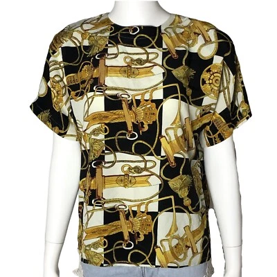 Vintage 90s Baroque Silky Top Designer Look M Gold Chains Hip Hop Luxury - Image 1 of 4