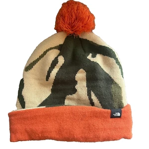 The North Face Youth Junior Pom Beanie Green Orange Camo ski touk hat winter - Picture 1 of 6