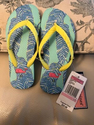 NEW! VINEYARD VINES Child’s SZ 10 Skinny Palm Capri Blue Flip Flop - Free Ship - Image 1 of 4