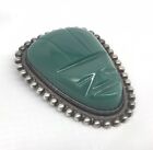 Mexico Sterling Brooch Carved Green Stone Aztec / Mayan Face