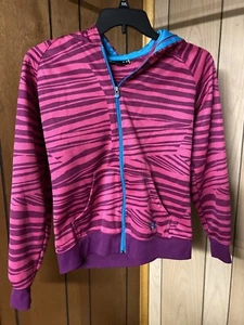 Under Armour Women’s Semi Fitted Full zip Hoodie Jacket Pink/Wine Striped  - Picture 1 of 6