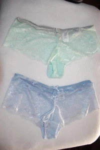Womens Panties 2 PAIR LOT CHEEKY LACE HIPSTERS Gray Mint Ombre & Lt Blue L / 7 - Picture 1 of 1