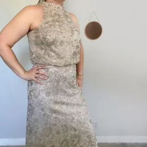 Ignite Evenings Gold Floral High Neck Maxi Gown 10 - Picture 1 of 11