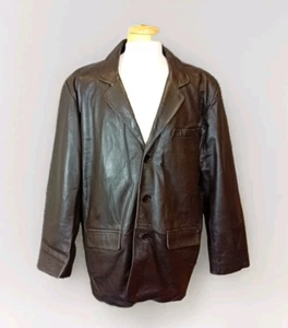 HEELI Leather Jacket Men's Extra Large Brown Biker Real Single Breasted 3XL - Picture 1 of 7