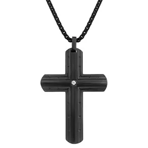 Stainless Steel Cross Pendant with Black Plating and .02 CTTW Diamonds - Picture 1 of 5