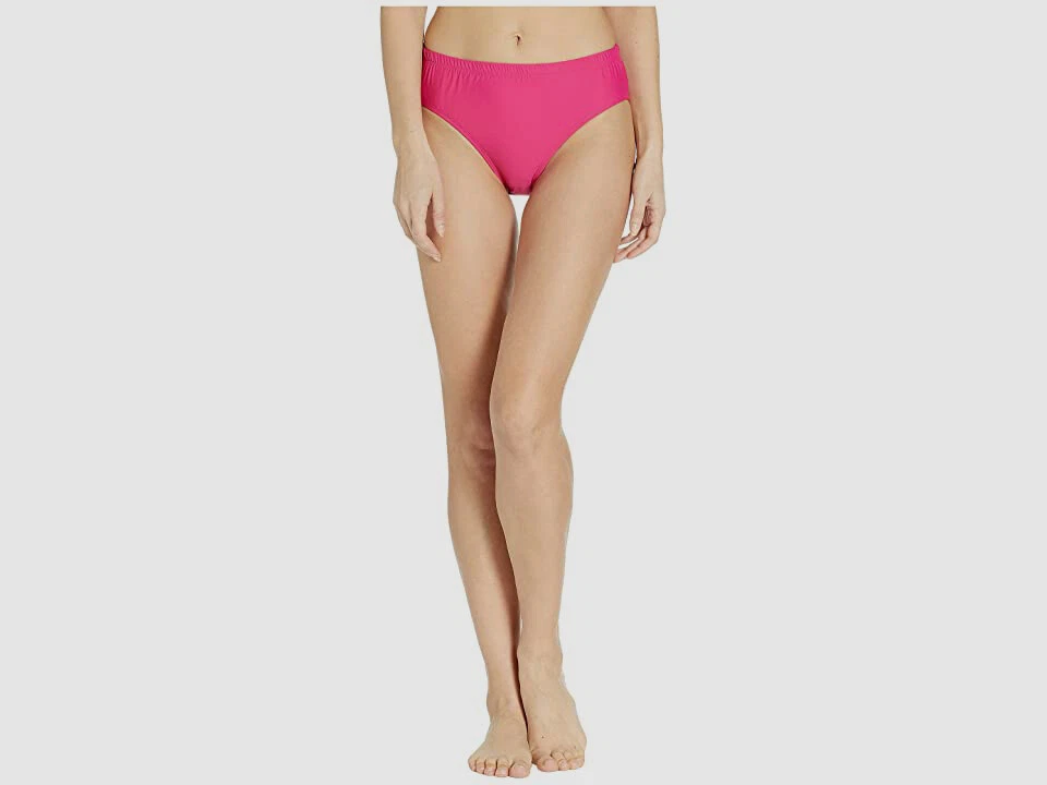 Athena Women's Pink Solid Mid-Waist Bikini Swim Bottoms Swimwear Size 8