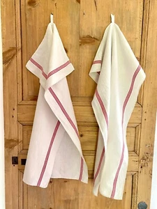 Paire TORCHON LIN double liteaux c1930 - Photo 1/9