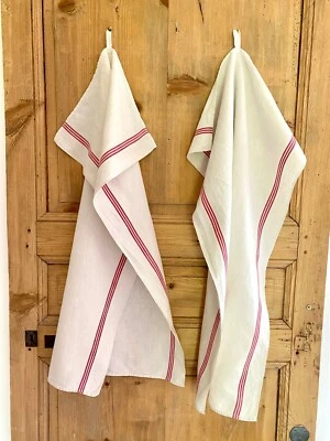 Paire TORCHON LIN double liteaux c1930 - Photo 1/4