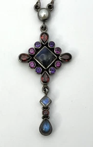 COLLAR NICKY BUTLER NB Plata de Ley 925 COLGANTE GRANATE 18" Perla Piedra Lunar - Imagen 1 de 6