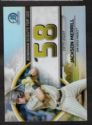 2023 Jackson Merrill Bowman Chrome Rookie RC Top 100 Scouts Pades BTP-58 - Image 1 of 2