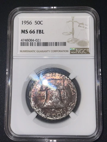 1956 Franklin Silver Half Dollar NGC MS66 FBL: Toned Cover