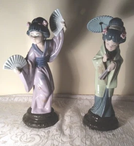 Lladro Porcelain Figurines  JAPANESE LADY WITH AMBRELLA AND LADY WITH FAN  - Picture 1 of 8