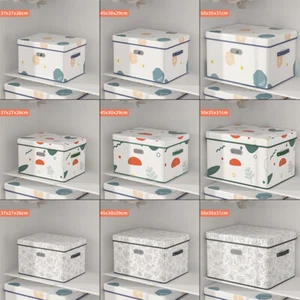 PVC Printing Quilt Storage Bag Clothes Organizer Box Cabinet W/ Lid 1X - Picture 1 of 21