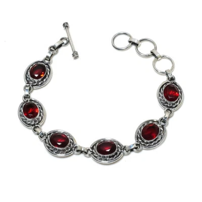 Pulseras de plata 925 granate rojo con palanca de piedras preciosas hechas a mano para mujer joyería P#145 Foto 1 de 4