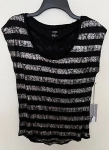 Suéter Top de Rayón Jennifer Lopez Plata/Negro Sin Mangas Cuello Cuchara Talla XS - Imagen 1 de 4