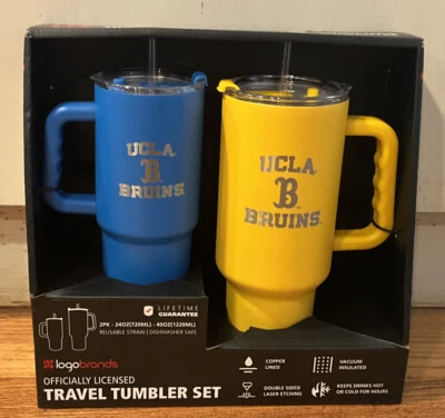 LOGOBRANDS UCLA Bruins NCAA Travel Drinkware / Tumbler Set Yellow 40oz & Blue 24oz NIP!