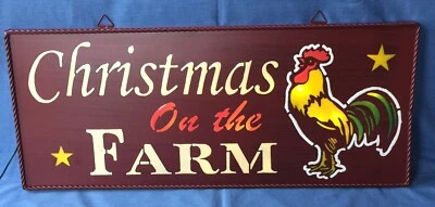 Christmas On The Farm Rooster Tin Metal Lighted Sign 26" x 11" - Image 1 of 4