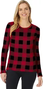 Womens Christmas Sweater Cuddl Duds Crew Fleece Red Size Small Buffalo Check - Picture 1 of 2