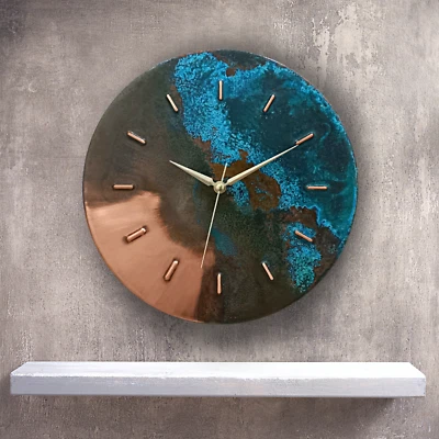 Unique Wall Clock Mid Century Modern Handmade Farmhouse Patina Copper Wall Clock - Image 1 of 4