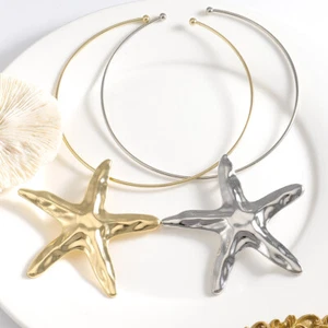 Starfish wire choker boho pendant collar Beach Necklace - Picture 1 of 6