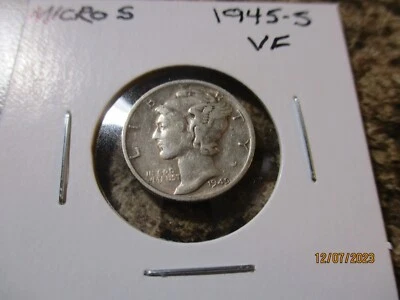 1945-S MERCURY DIME MICRO "S" MINT MARK VF   077 - Image 1 of 3