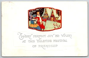 Postcard Perfect Joy Yuletide Festival Christmas Fancy Victorian Couple Inset - Bild 1 von 2