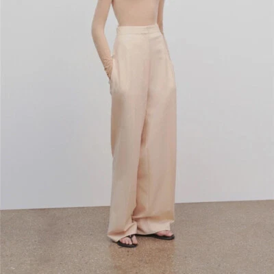 Mujer THE ROW Primavera Clásico Mezcla de Lana Drapeado Informal Pierna Recta Pantalones Foto 1 de 4