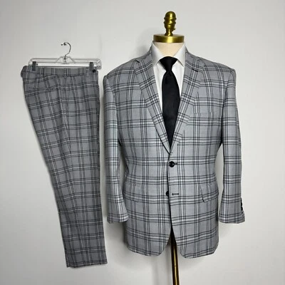 Traje Ventura Tom James (Reciente) 40S 32W Lana Gris Cuadros Puño Cirujano Foto 1 de 4