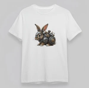 Men's Soft Classic T-Shirt Steampunk Rabbit 100% Cotton Plus Size Tops - Picture 1 of 6