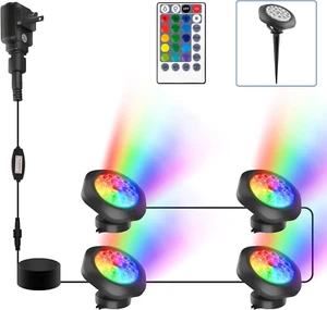 RGBW Pond Lights 18 LED Submersible Color Changing W/ Remote IP68 4Pc Set - Picture 1 of 12