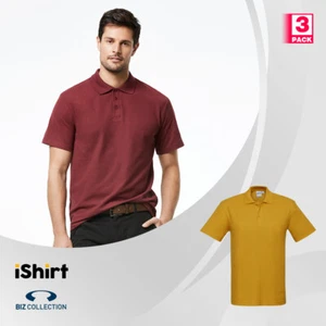 3PC X MENS POLO SHIRT POLY COTTON PIQUE TOP-STITCHED SHORT SLEEVE CASUAL POLO - Picture 1 of 35
