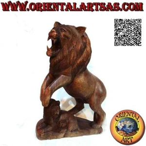 Skulptur Knurrender Löwe mit Welpe aus Suarholz 45 cm (handgeschnitzt - Bild 1 von 5