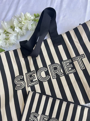 Новый с Ярлыками Victoria's Secret графический полоски сумка с короткими ручками и кошелек с ремешком мешок комплект - Изображение 1 из 4