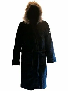 Black Parka Fleece Hooded Bathrobe Dressing Gown Robe - Picture 1 of 4