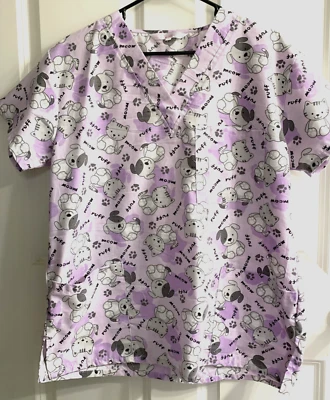 SCRUB TOP UNIFORM   Puppies Kittens   VET   Lavender   MEDIUM (Runs smaller) - Image 1 of 4