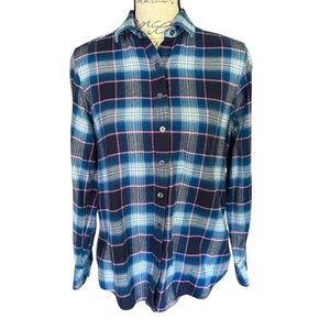 Camisa Lands' End Azul Rosa Botón Frontal Franela Algodón Mujer Talla 6P - Imagen 1 de 4