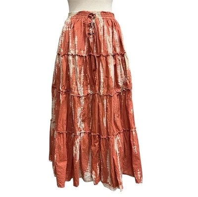 Nine West Tiered Skirt Tie Dye Boho Peasant Sz XS Rust Prairie Cottage Hippie - Image 1 of 4