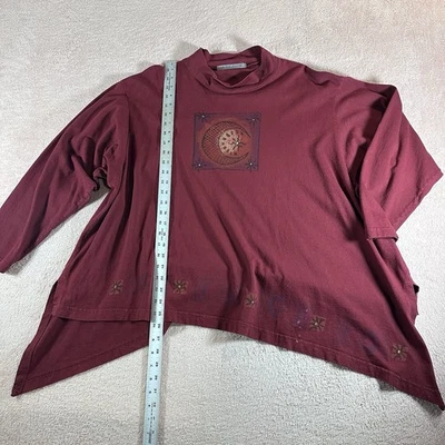 Top Blue Fish Barclay para mujer 2 rojo algodón orgánico pintado a mano de colección Lagenlook Foto 1 de 4