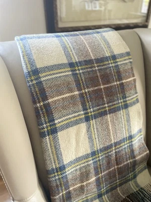 Highland Tweeds Wool Throw/Stadium Blanket -Matthewman -72x52"- Blue Brown Plaid - Image 1 of 4