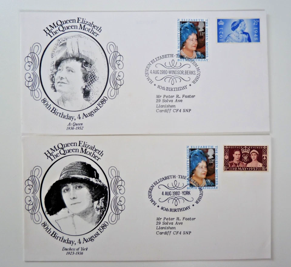 Great Britain: 1980 Queen Mother  2 Sumner Official covers York and Windsor pmks - Image 1 of 1