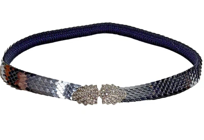 Cinturón elástico vintage color metálico con hebilla decorativa de diamantes de imitación Foto 1 de 4