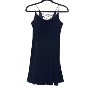 Vintage Rhapsody Damen schwarz Samt Y2K 90er Kordelzug Minikleid Größe 6 - Bild 1 von 11