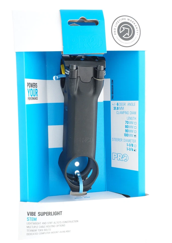 Shimano PRO VIBE Super Light Alloy Road Bike Stem +/-6° Black 1-1/4" 31.8 x100mm - Image 1 of 1