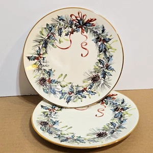 2 Lenox Winter Greetings Bread & Butter Plates 6.5" Holly and Berries LN Big Set - Picture 1 of 4