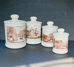 Vintage Kromex Currier & Ives Metal Canister Set ~ American Homestead Seasons - Picture 1 of 8