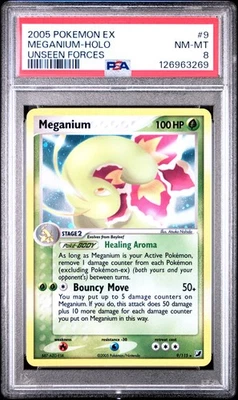 2005 POKEMON EX UNSEEN FORCES #9 MEGANIUM-HOLO PSA 8 - Image 1 of 2