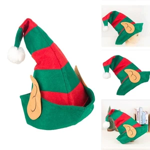 Divertente Accessorio Festa Natale Cappello Adulto con Orecchie Elfo e Disegno a Righe - Foto 1 di 21
