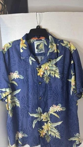Tommy Bahama 25 Years of Paradise Silk Hawaiian Shirt Mens L Blue Floral Camp - Picture 1 of 4