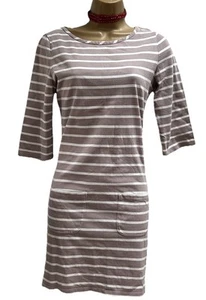 Boden UK 8 Striped Cotton Jersey Dress Beige Cream Casual Summer Beach - Picture 1 of 13